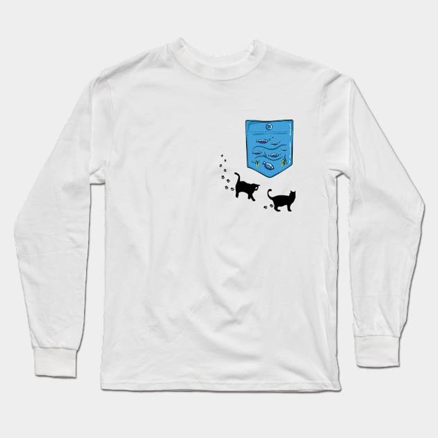 Aquarium Pocket Long Sleeve T-Shirt by Pocket Puss